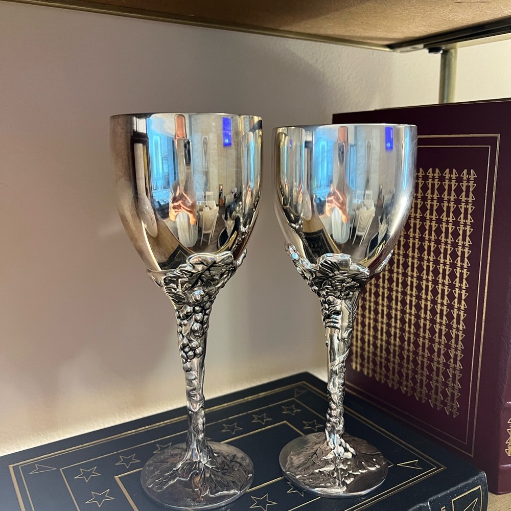 Vintage Silver Plated Godinger Goblet Wine Glasses - Set of 2